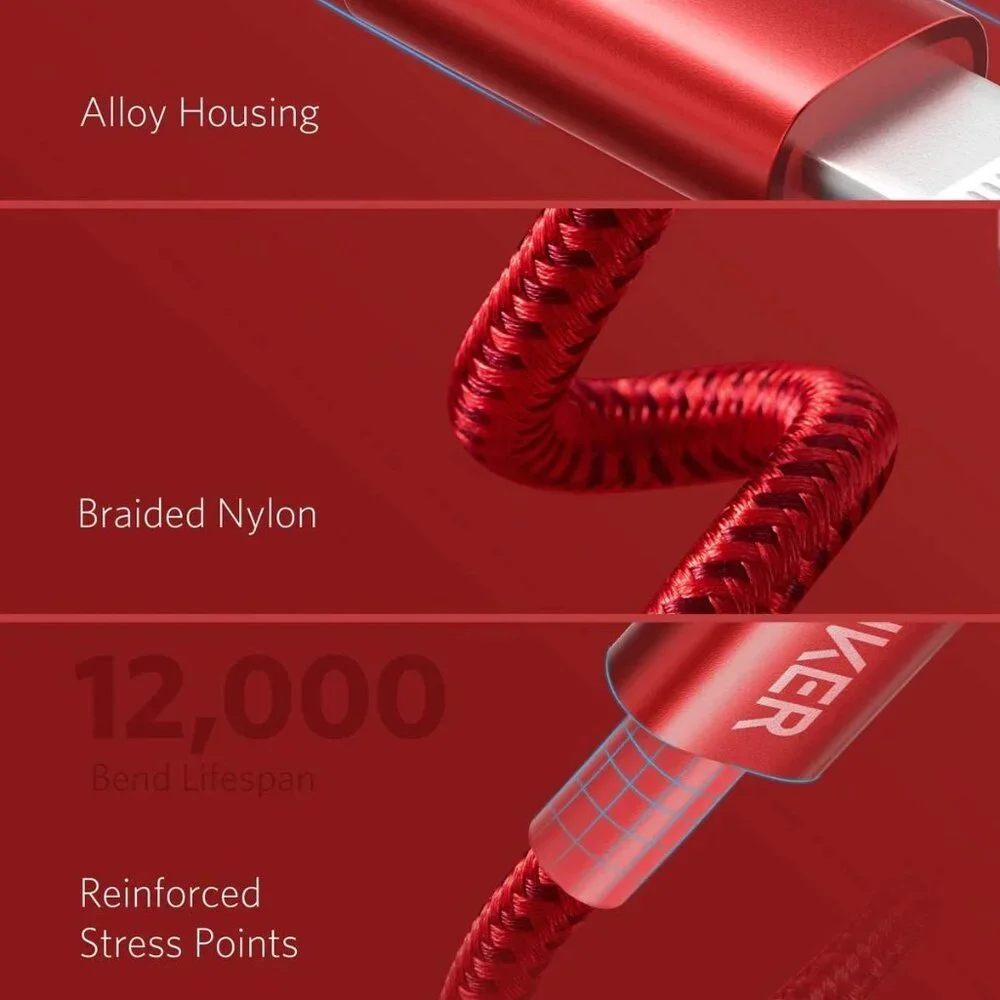 Anker 331 USB-C to Lightning Nylon Cable 6ft (Red), MFi Certified, Fast / NIB